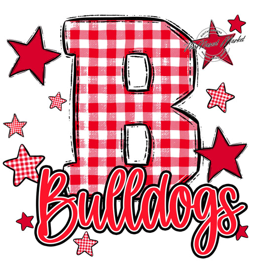 Bulldogs Plaid Star Design-Bright Red