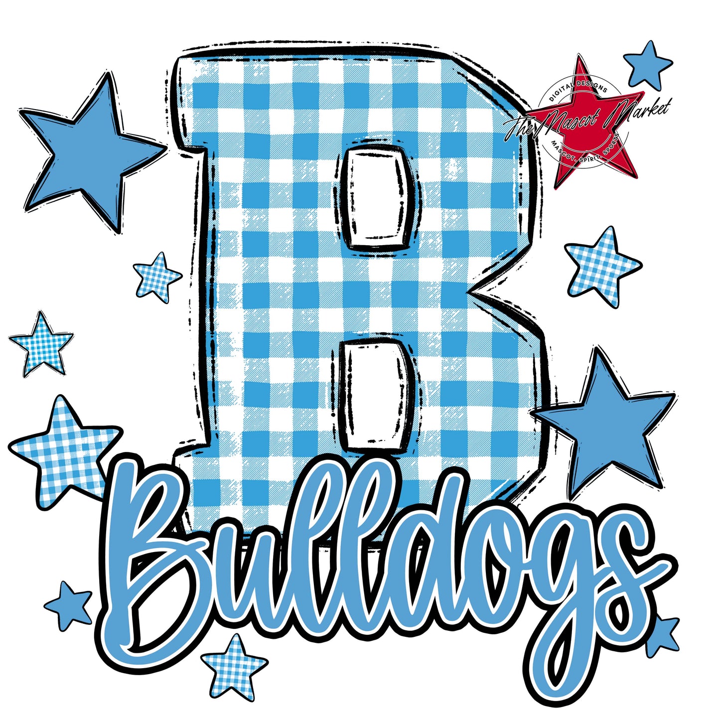 Bulldogs Plaid Star Design-Carolina Blue