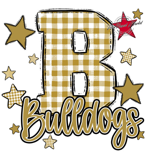 Bulldogs Plaid Star Design-Gold