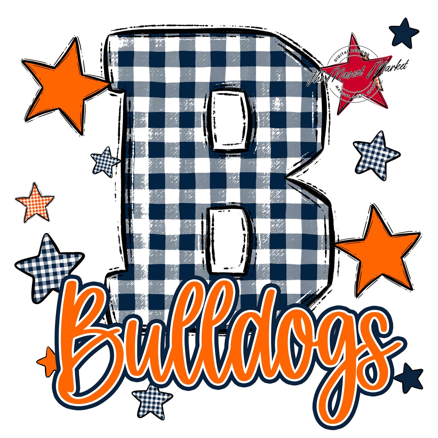 Bulldogs Plaid Star Design-Navy & Orange