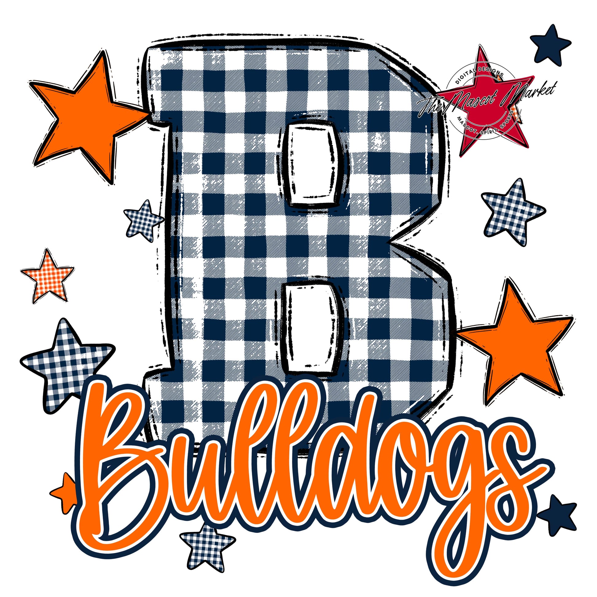 Bulldogs Plaid Star Design-Navy & Orange