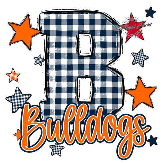 Bulldogs Plaid Star Design-Navy & Orange