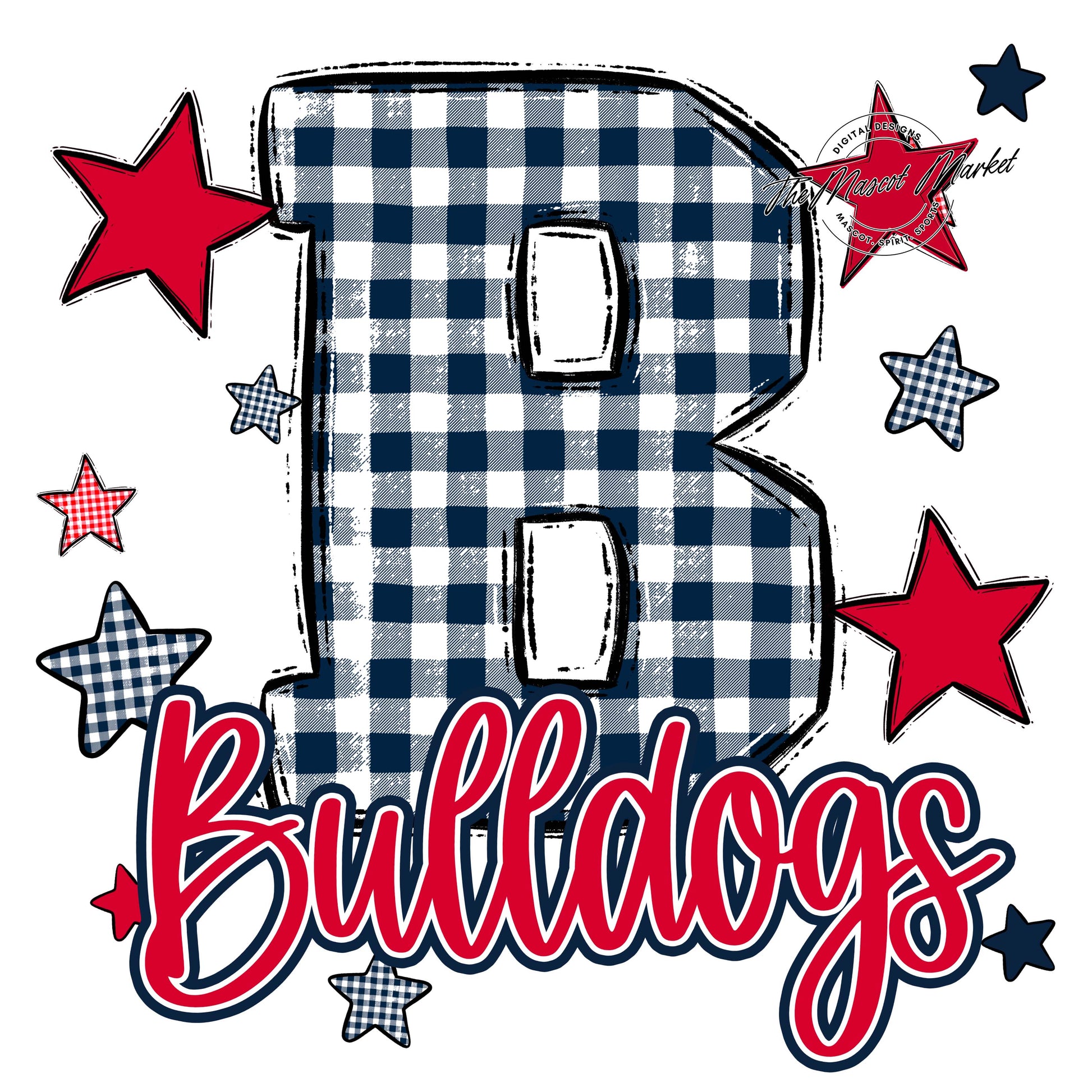 Bulldogs Plaid Star Design-Navy & Red