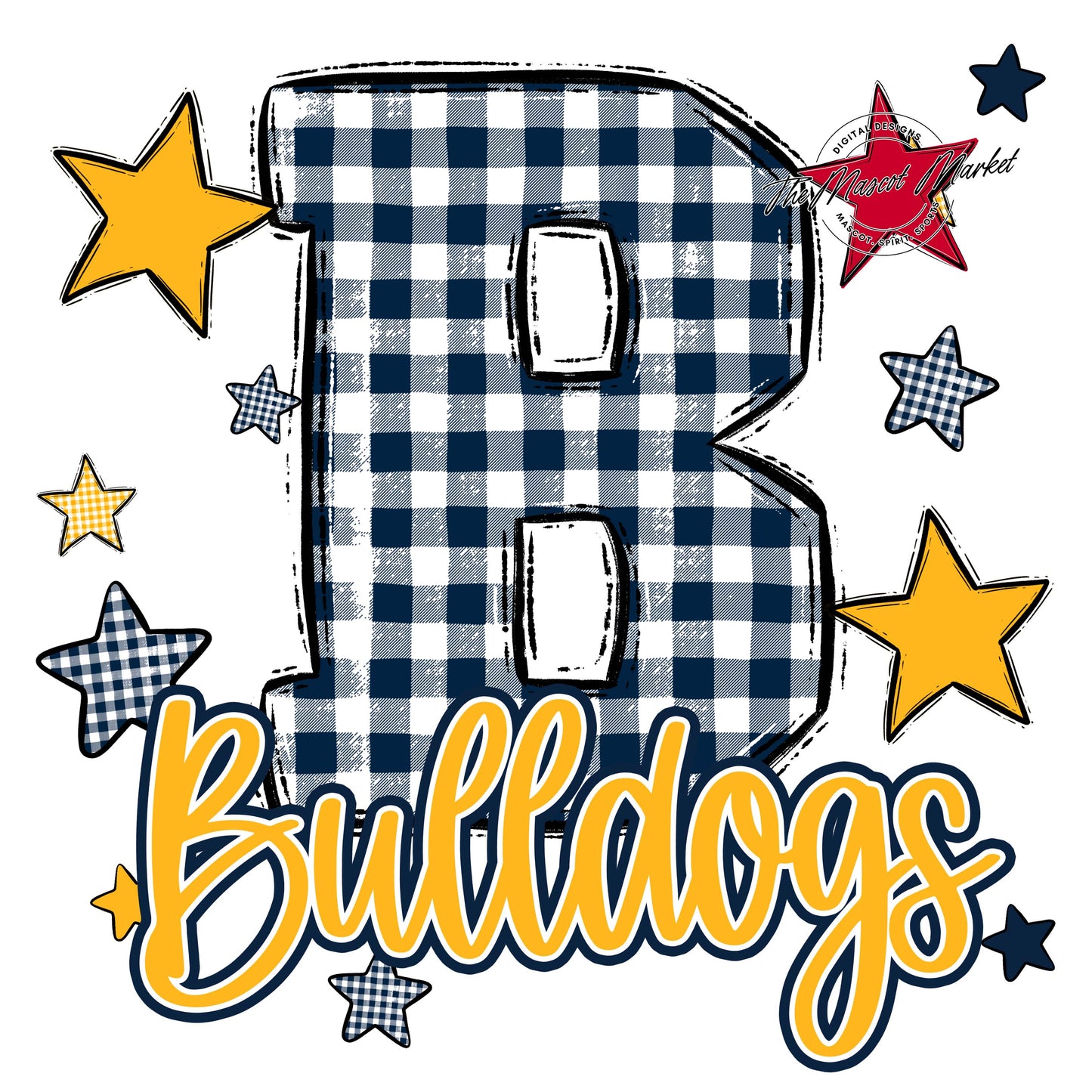 Bulldogs Plaid Star Design-Navy & Yellow
