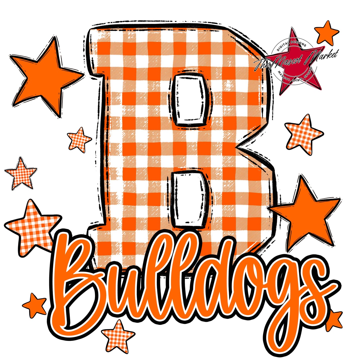 Bulldogs Plaid Star Design-Orange