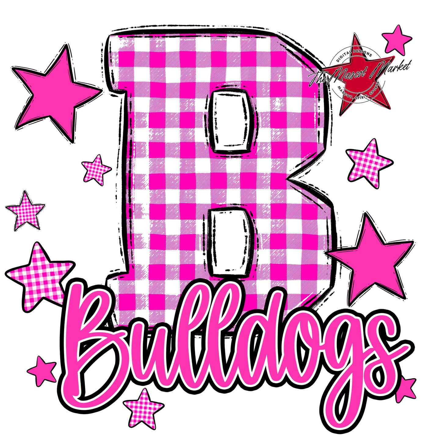 Bulldogs Plaid Star Design-Pink