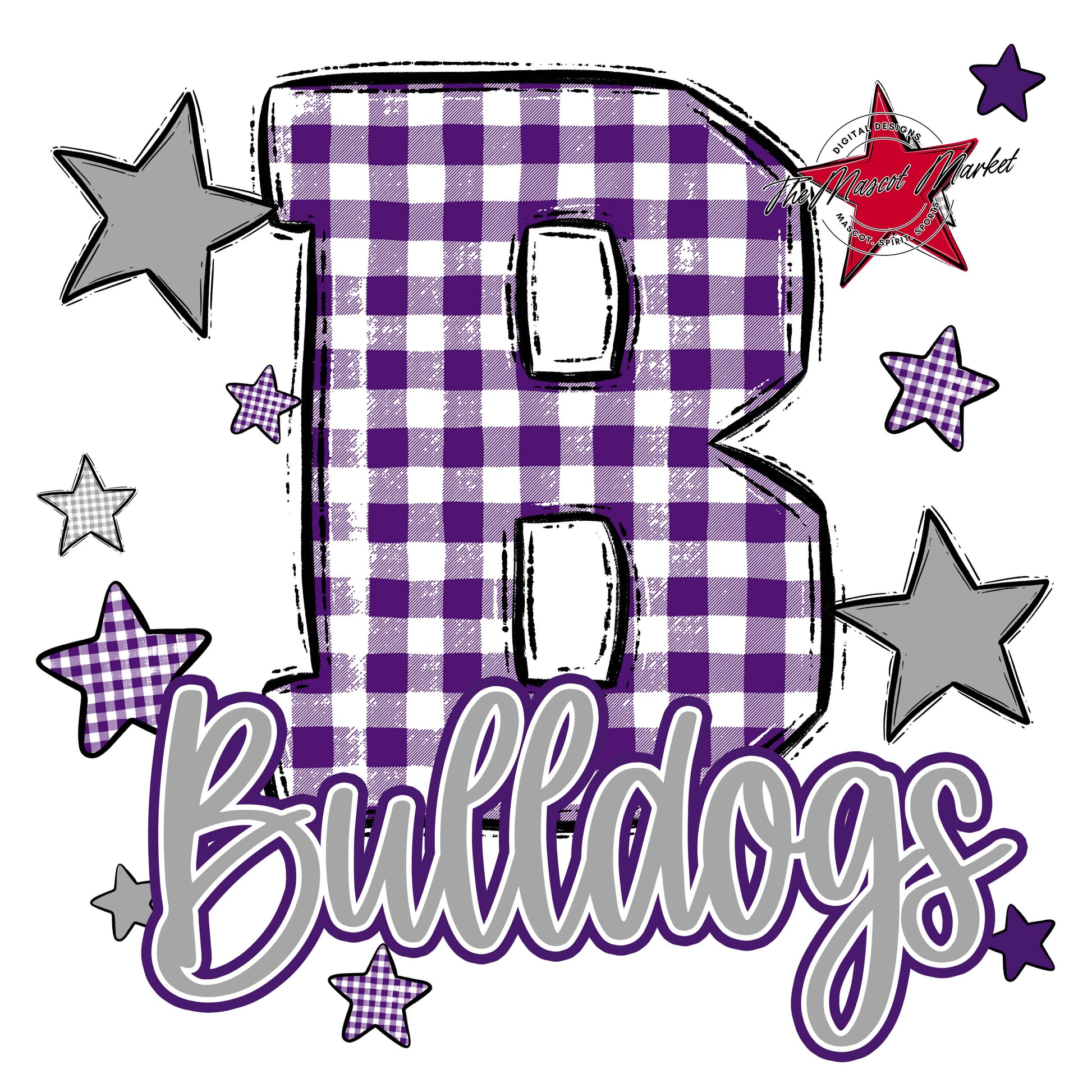 Bulldogs Plaid Star Design-Purple & Grey