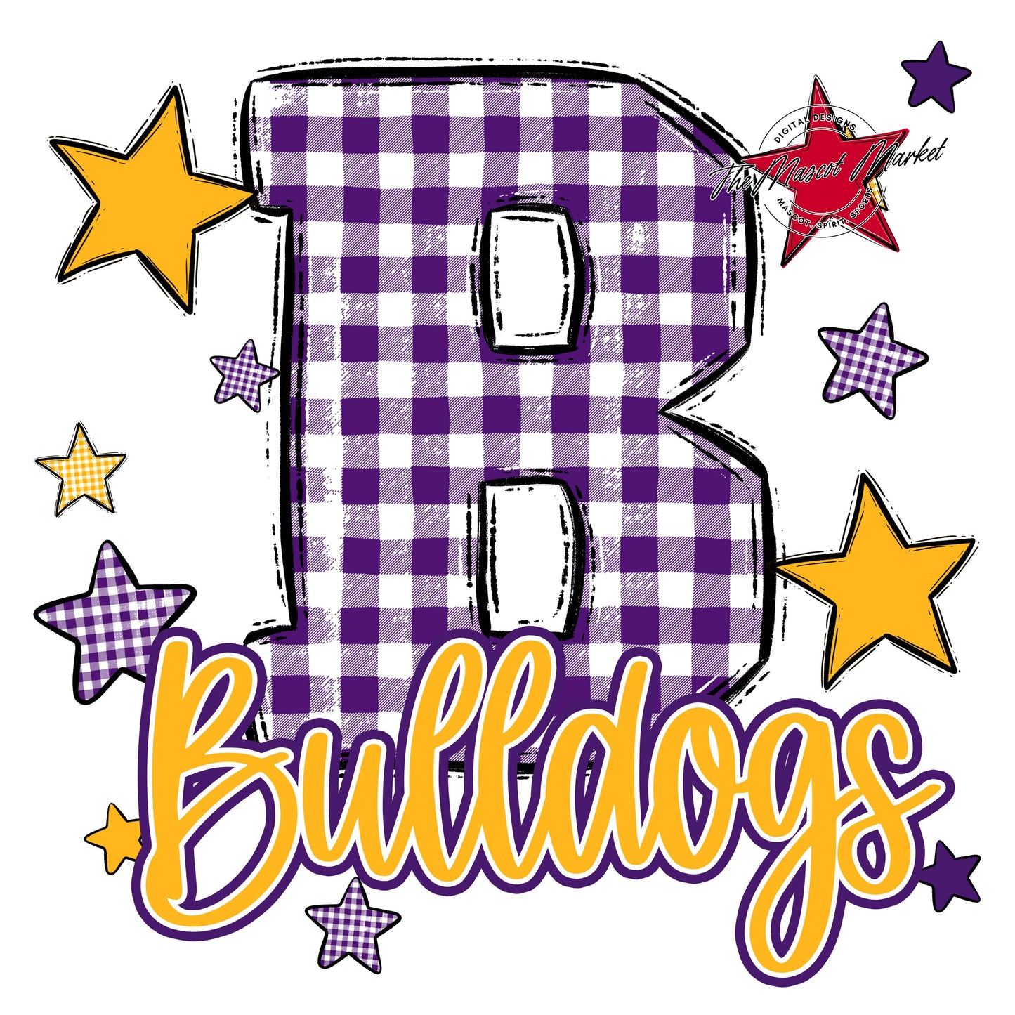 Bulldogs Plaid Star Design-Purple & Yellow