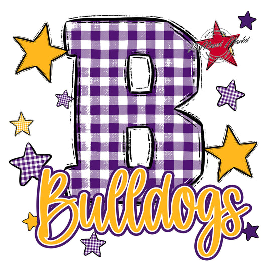 Bulldogs Plaid Star Design-Purple & Yellow