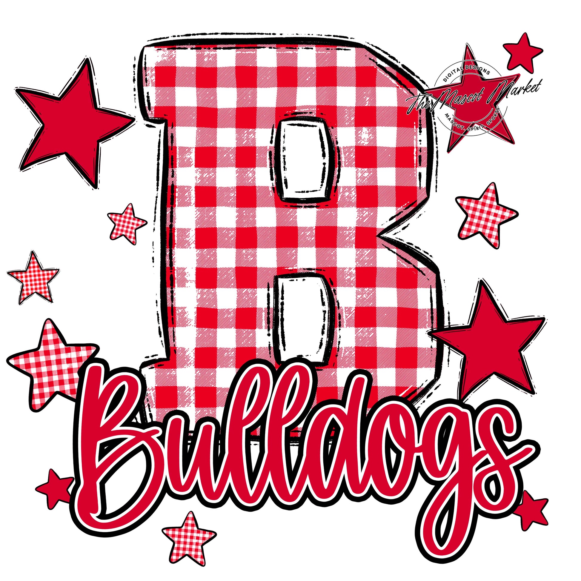 Bulldogs Plaid Star Design-Red