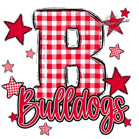 Bulldogs Plaid Star Design-Red