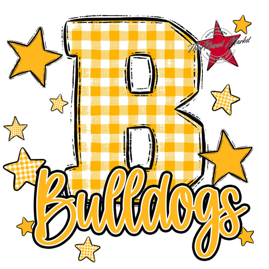 Bulldogs Plaid Star Design-Yellow