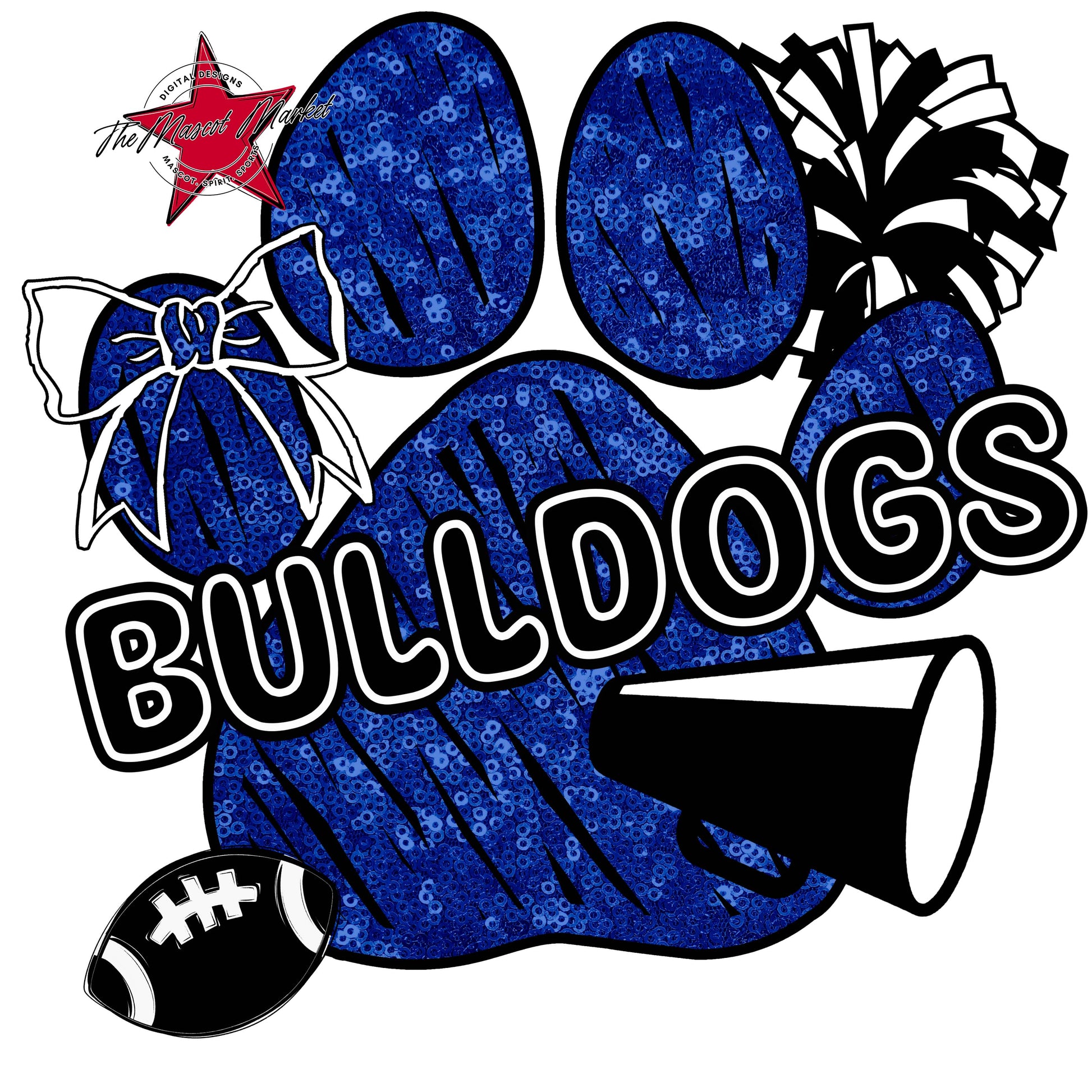 Bulldogs Sequins Paw Print Design-Blue