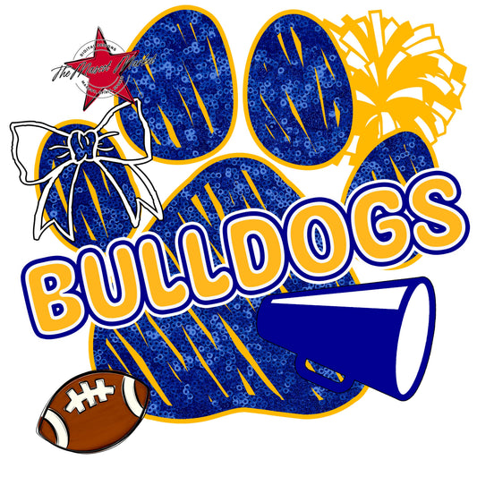 Bulldogs Sequins Paw Print Design-Blue & Yellow