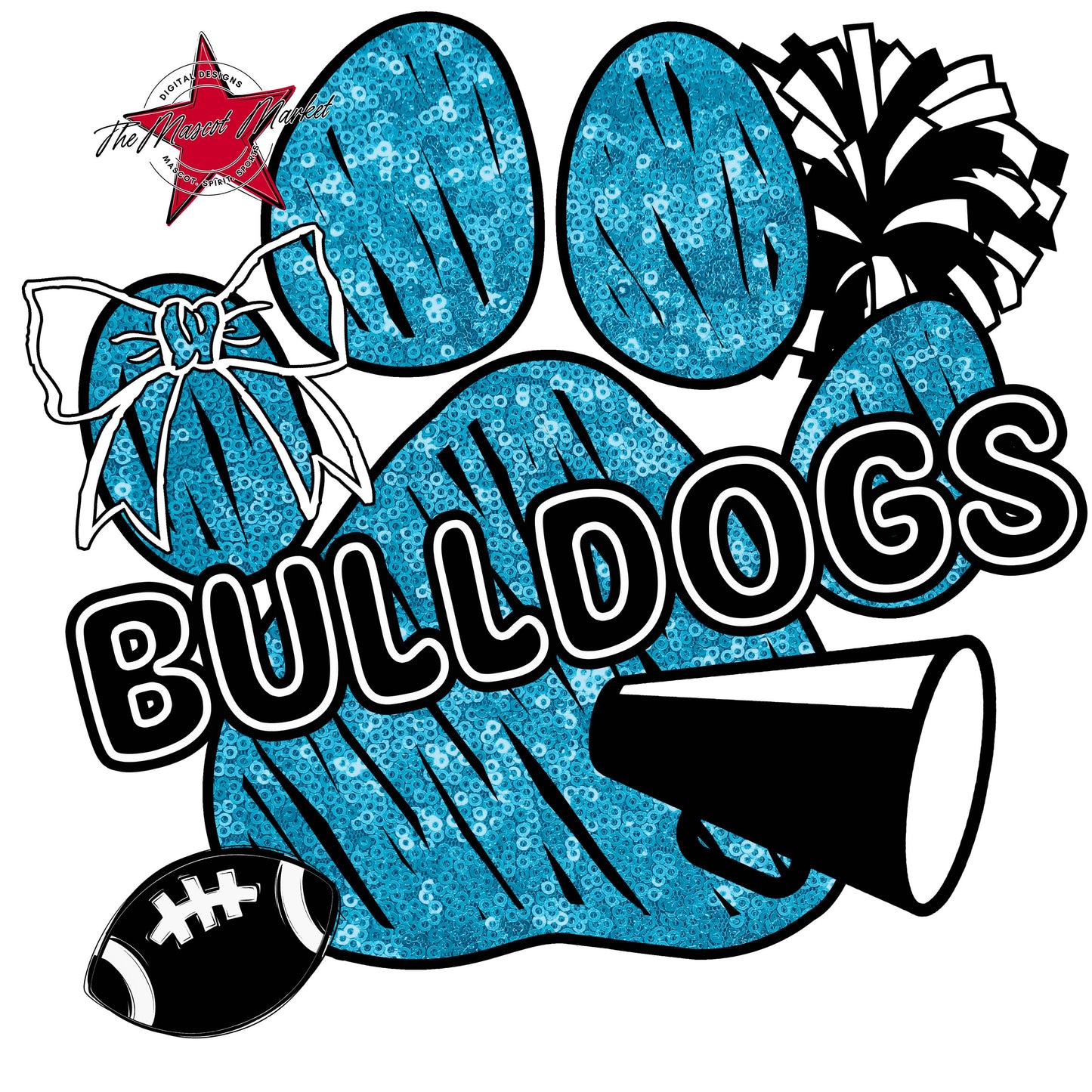 Bulldogs Sequins Paw Print Design-Carolina Blue