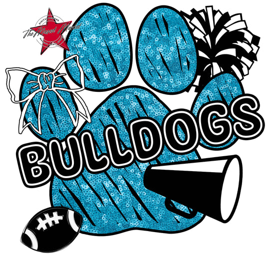 Bulldogs Sequins Paw Print Design-Carolina Blue