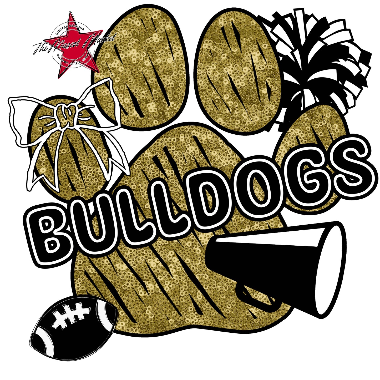 Bulldogs Sequins Paw Print Design-Gold