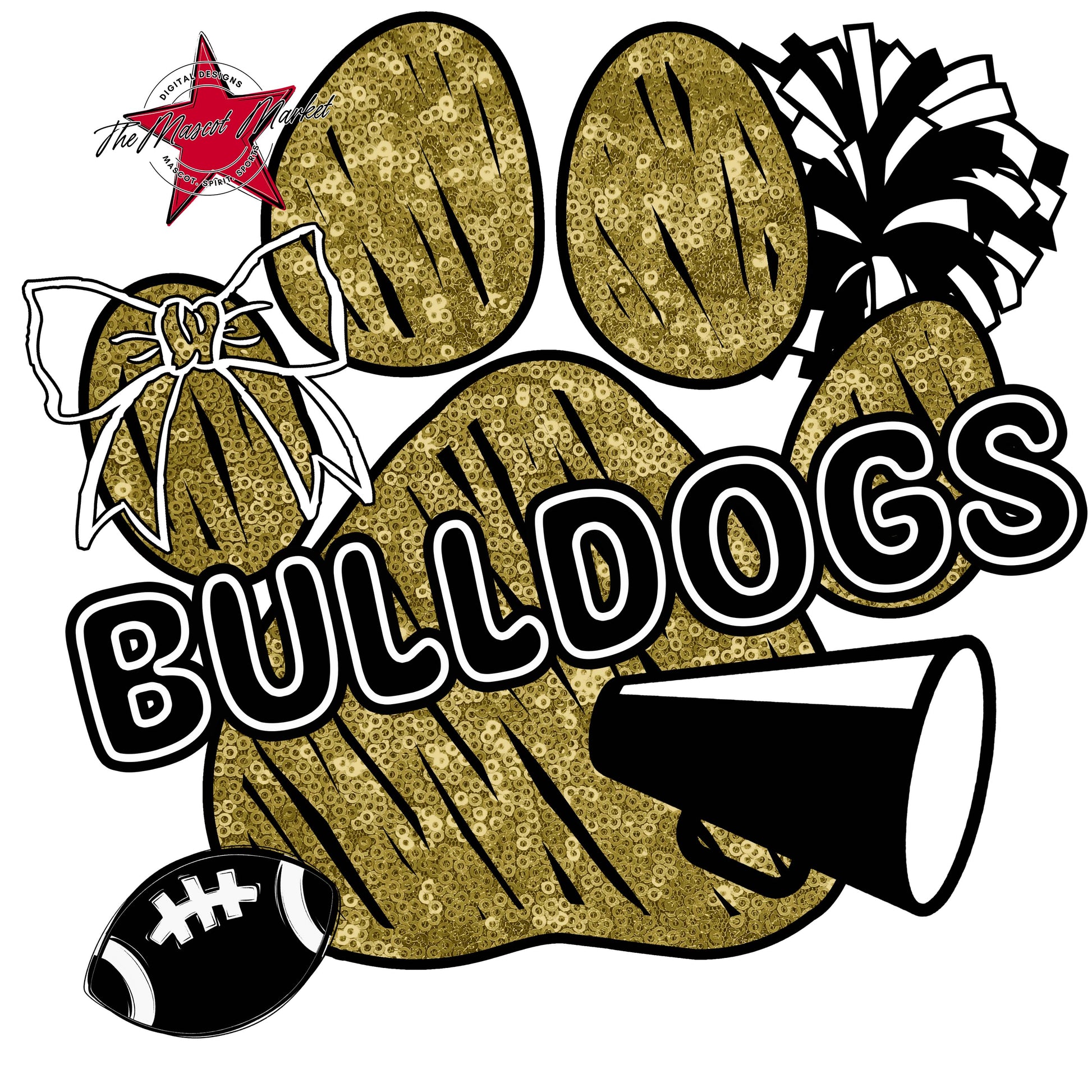 Bulldogs Sequins Paw Print Design-Gold
