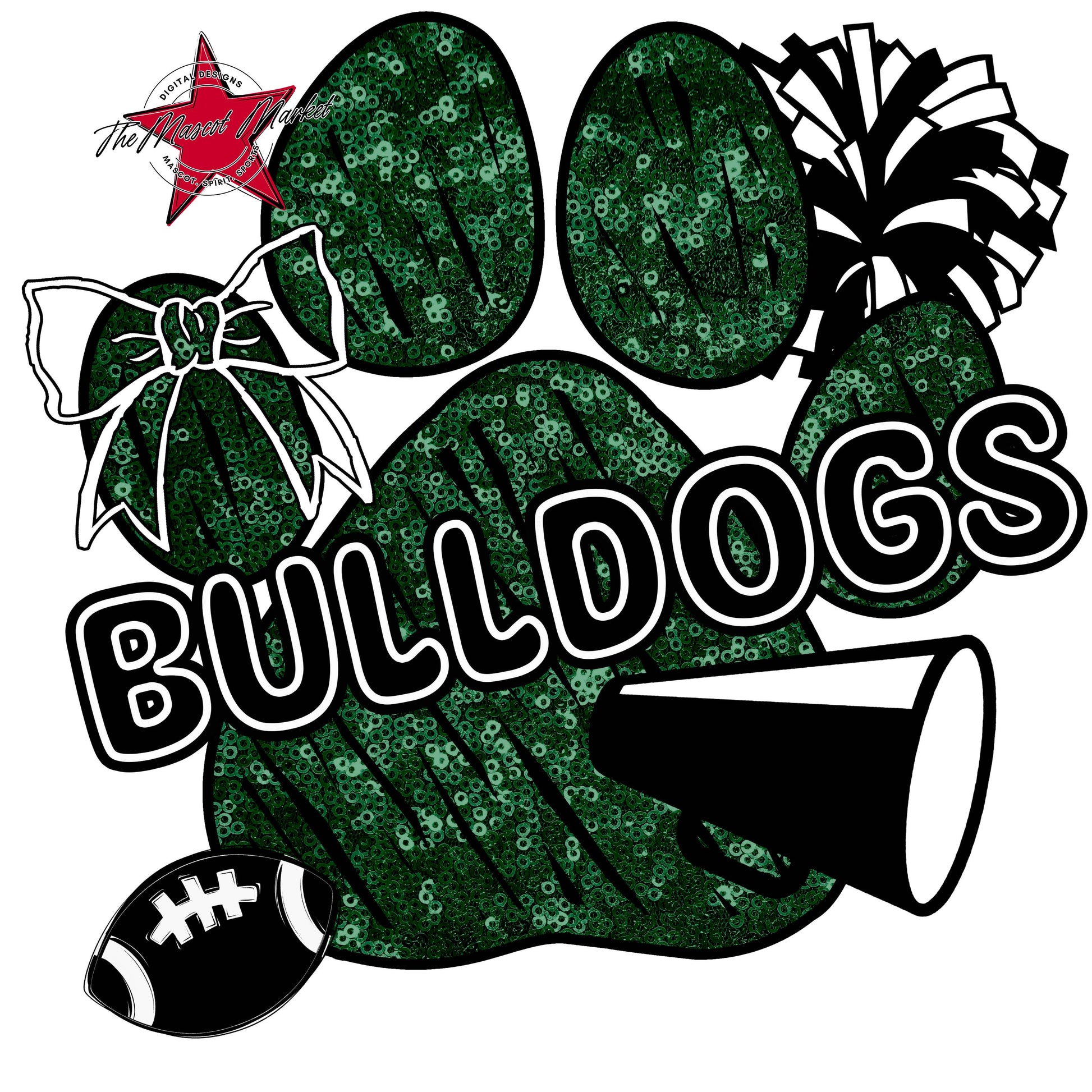 Bulldogs Sequins Paw Print Design-Green