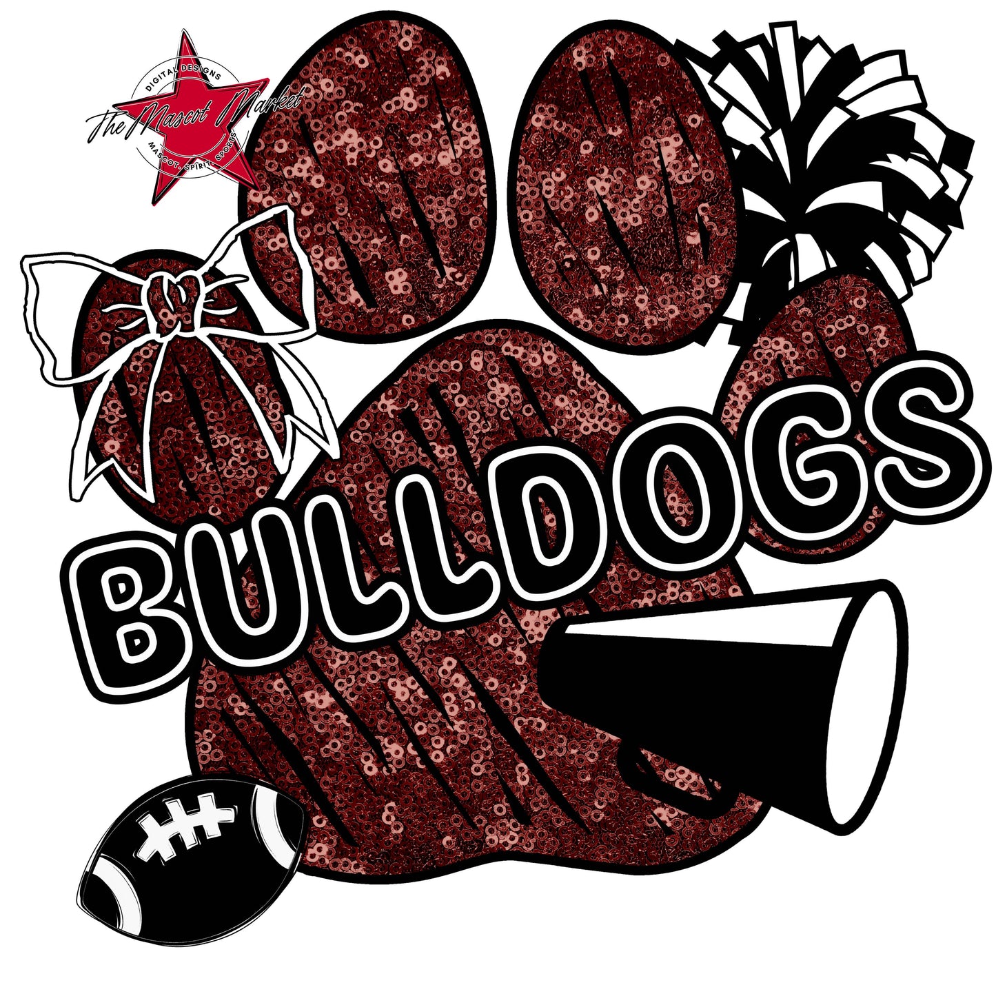 Bulldogs Sequins Paw Print Design-Maroon