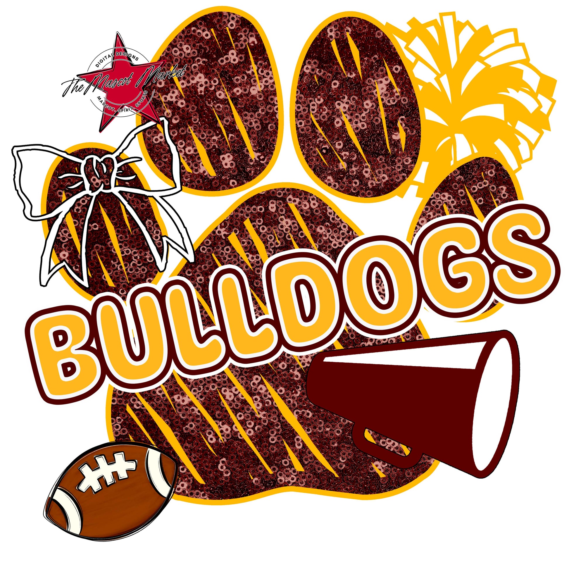 Bulldogs Sequins Paw Print Design-Maroon & Yellow