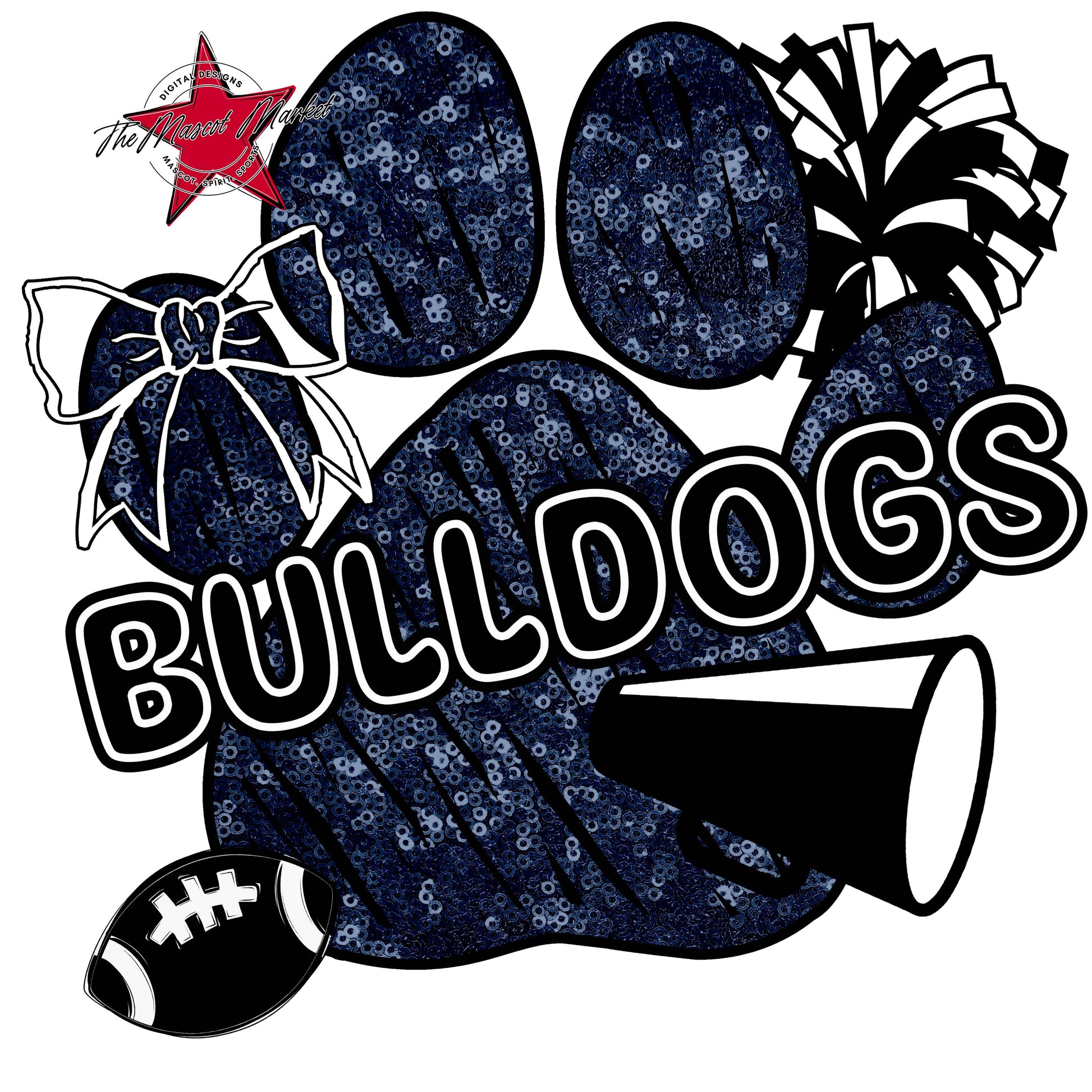Bulldogs Sequins Paw Print Design-Navy