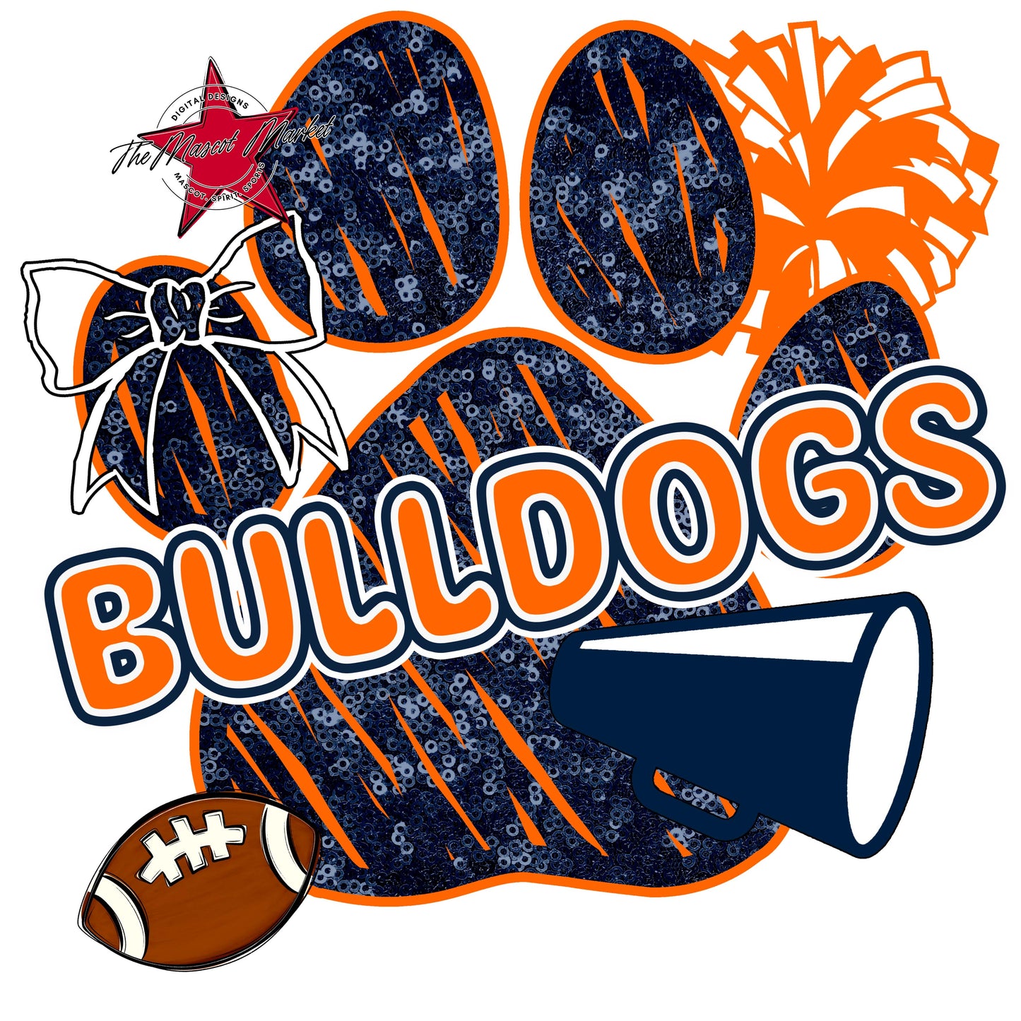 Bulldogs Sequins Paw Print Design-Navy & Orange