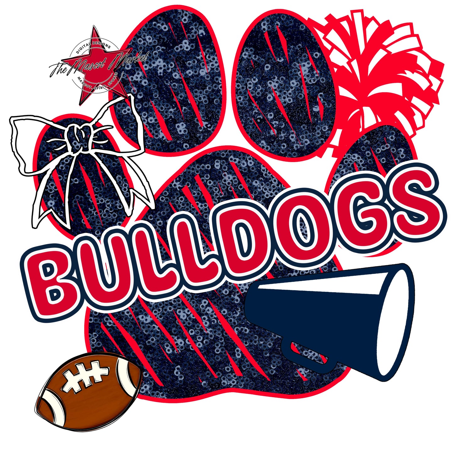 Bulldogs Sequins Paw Print Design-Navy & Red