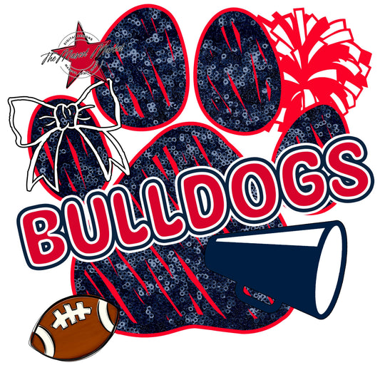 Bulldogs Sequins Paw Print Design-Navy & Red