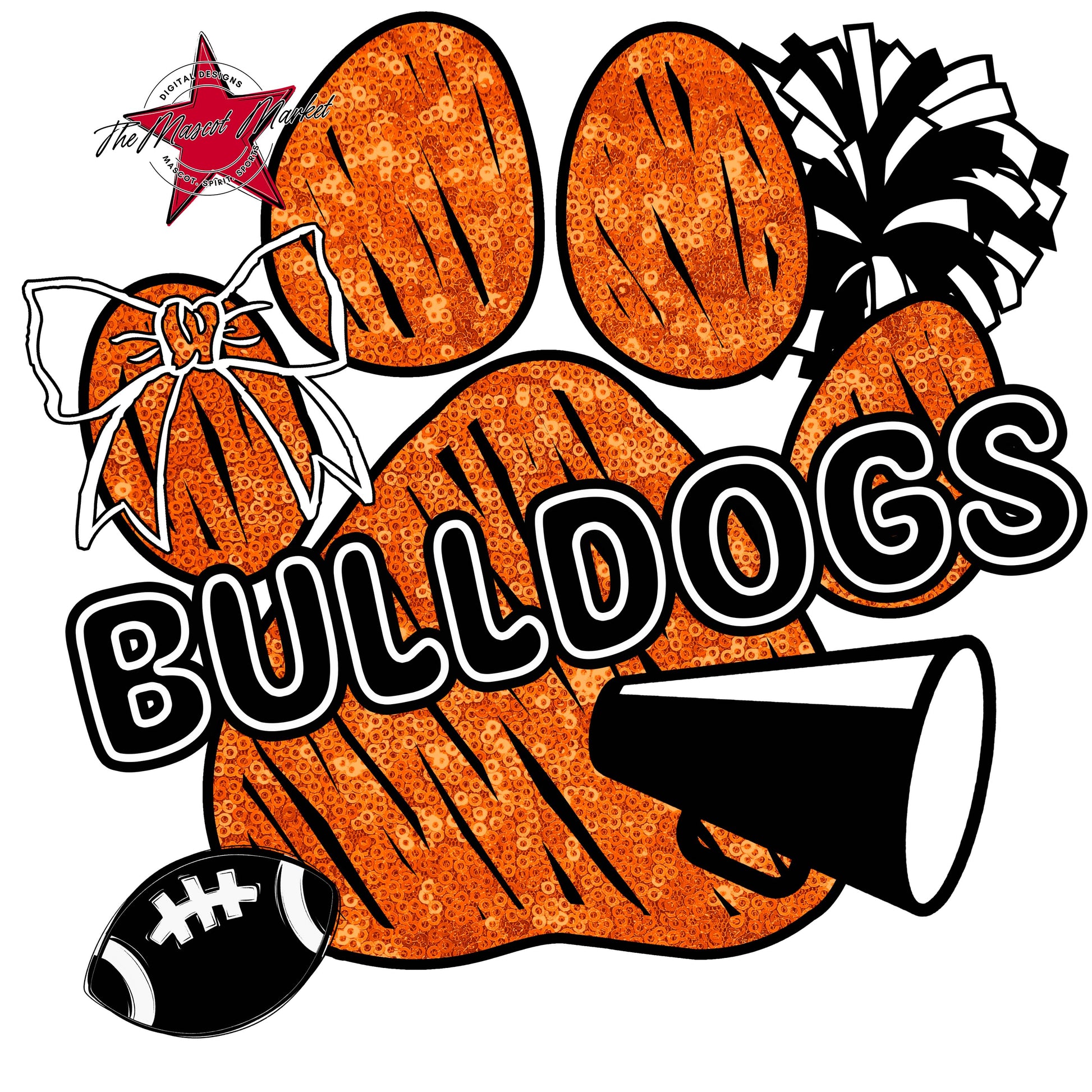 Bulldogs Sequins Paw Print Design-Orange