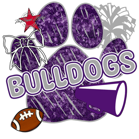Bulldogs Sequins Paw Print Design-Purple & Grey