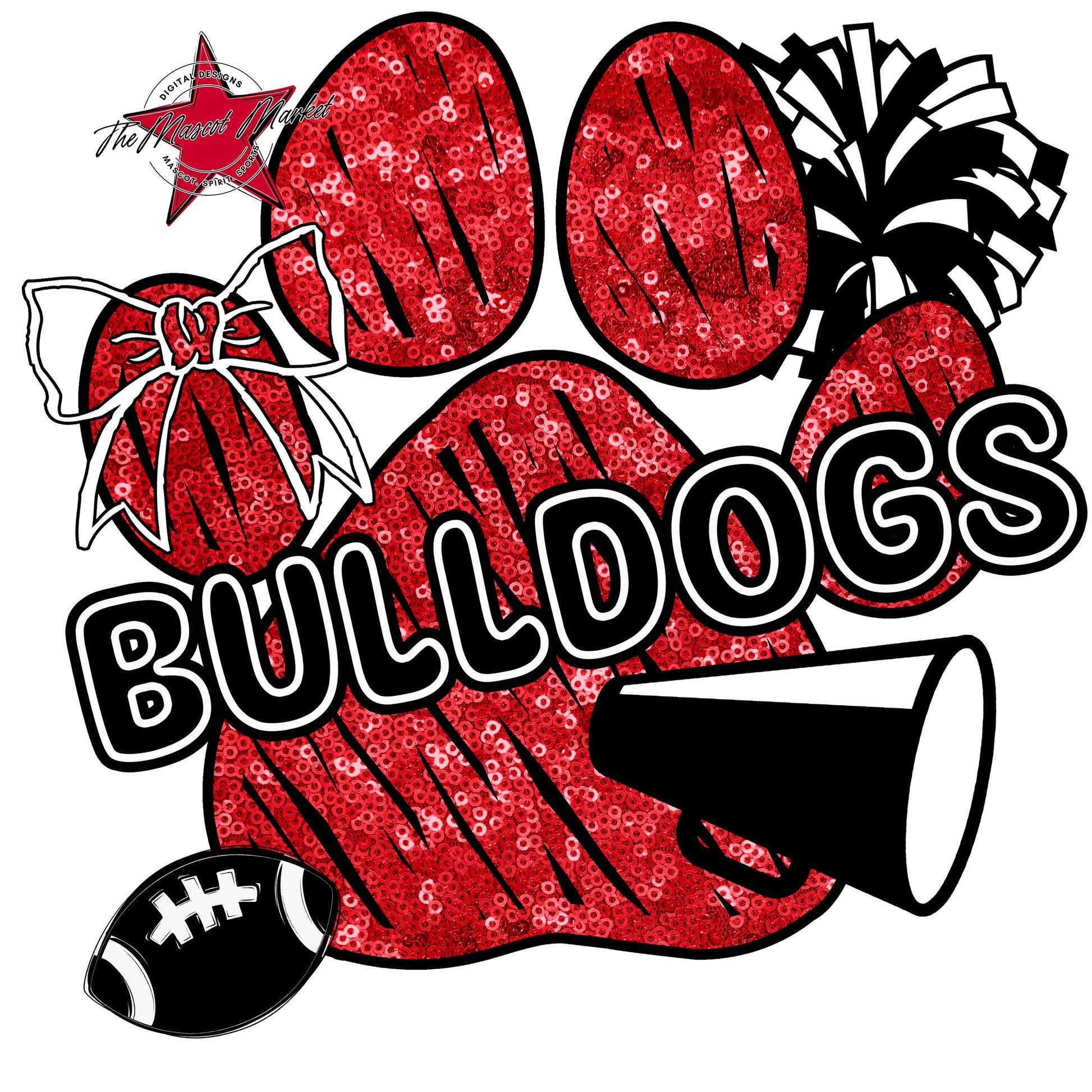 Bulldogs Sequins Paw Print Design-Red