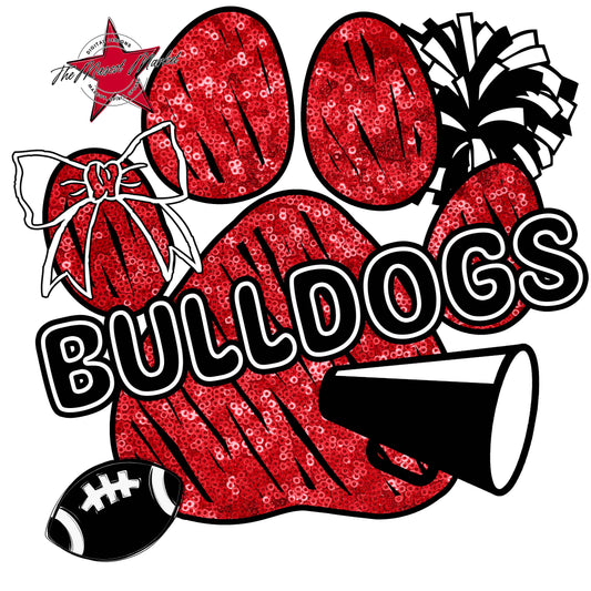 Bulldogs Sequins Paw Print Design-Red