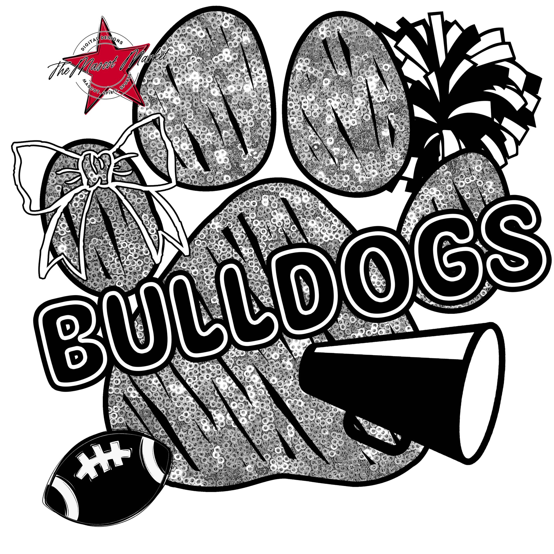 Bulldogs Sequins Paw Print Design-Silver