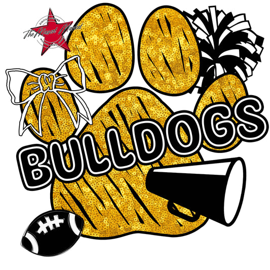 Bulldogs Sequins Paw Print Design-Yellow