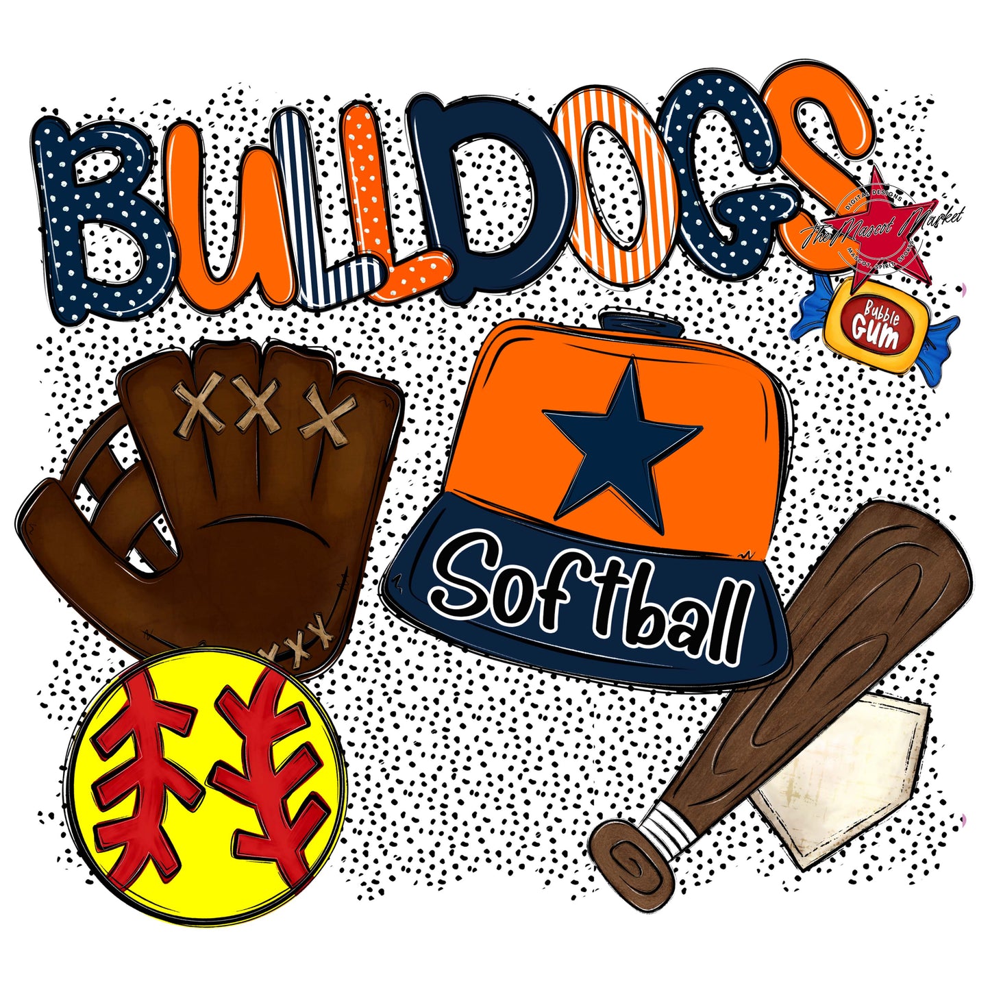 Bulldogs Softball Spirit-Navy & Orange