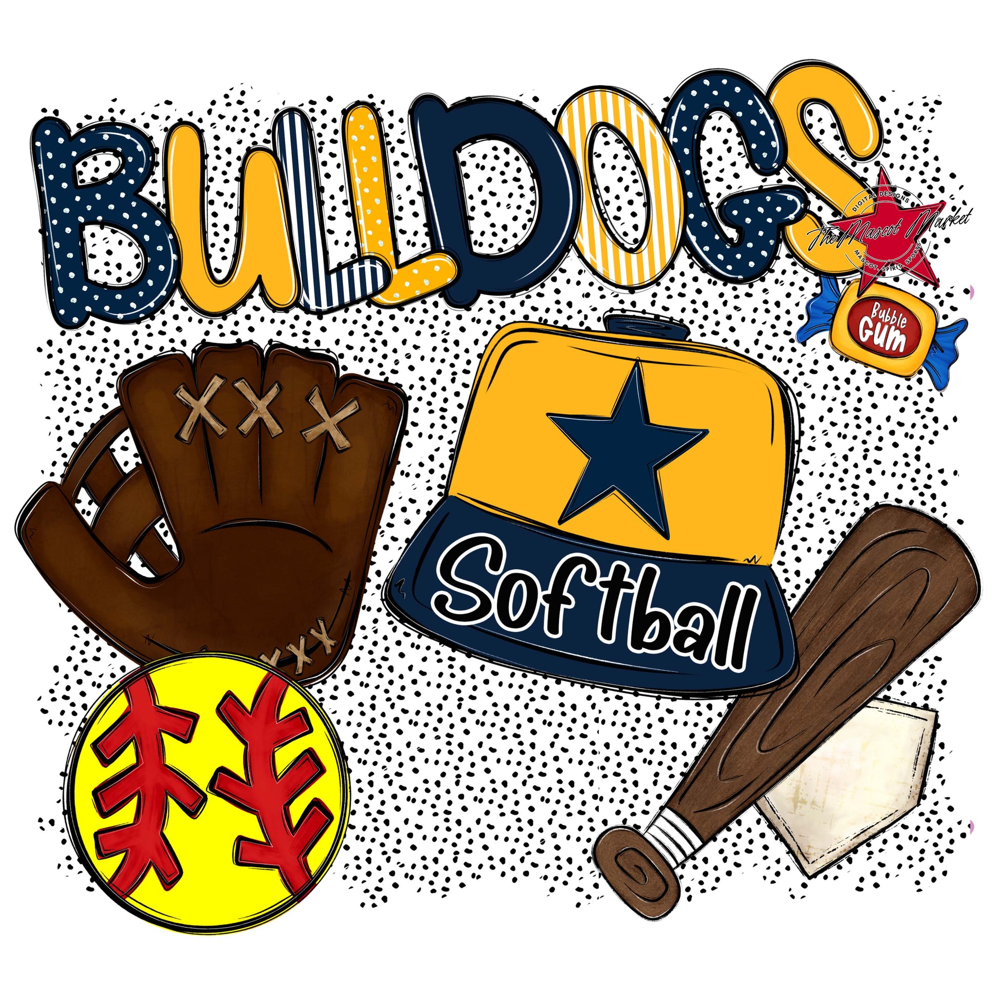Bulldogs Softball Spirit-Navy & Yellow