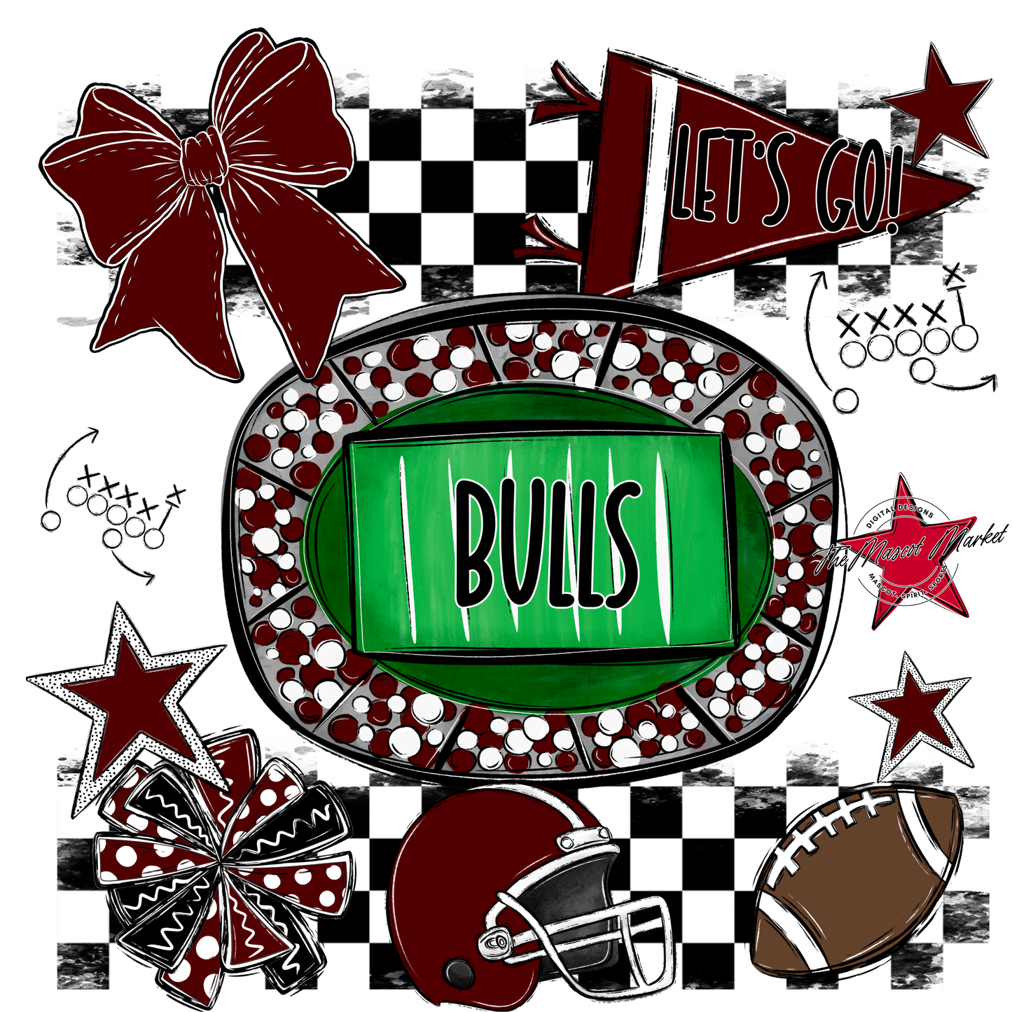 Bulls Checkers Spirit Design-Maroon