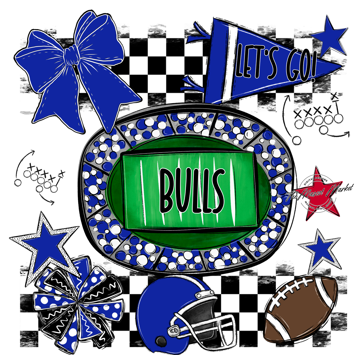 Bulls Checkers Spirit Design-Royal Blue