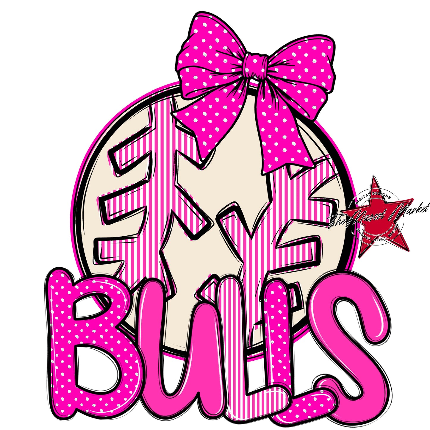 Bulls Baseball-Softball Spirit Design-Pink