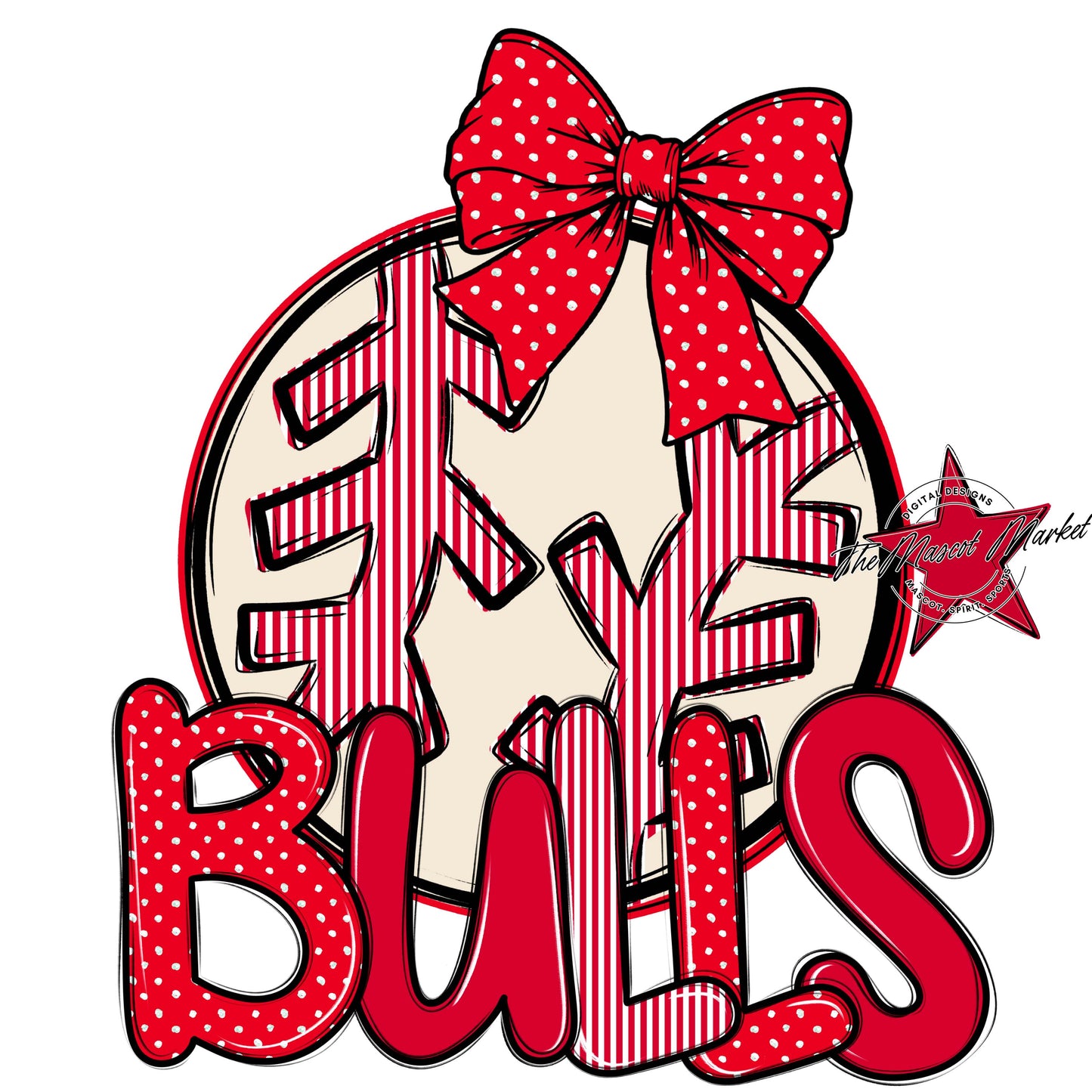 Bulls Baseball-Softball Spirit Design-Red