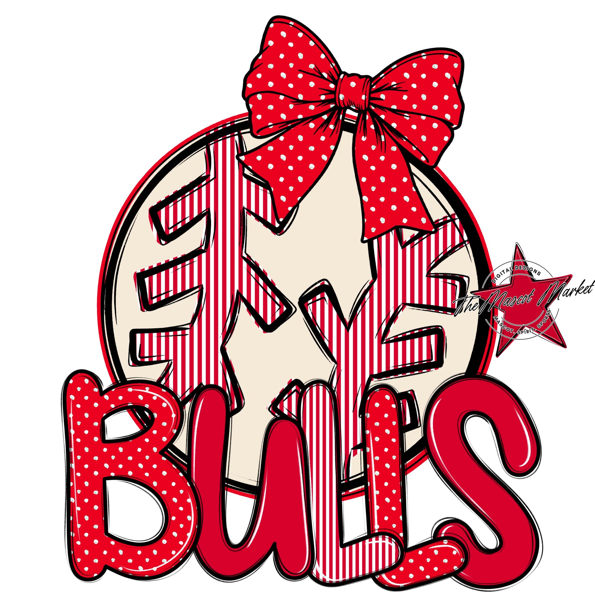 Bulls Baseball-Softball Spirit Design-Red