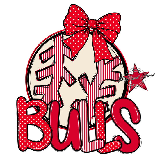 Bulls Baseball-Softball Spirit Design-Red