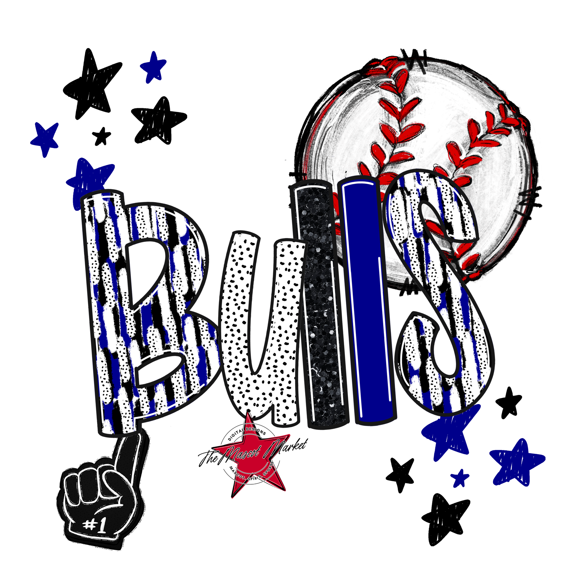 Bulls Baseball Scrape-Blue