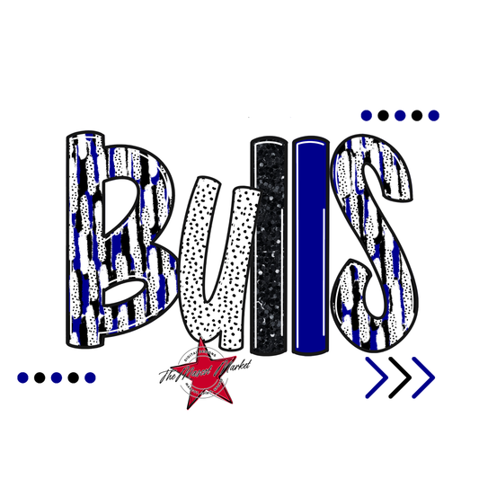 Bulls Brushstroke Alpha w Arrows-Blue