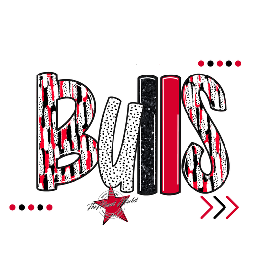 Bulls Brushstroke Alpha w Arrows-Red