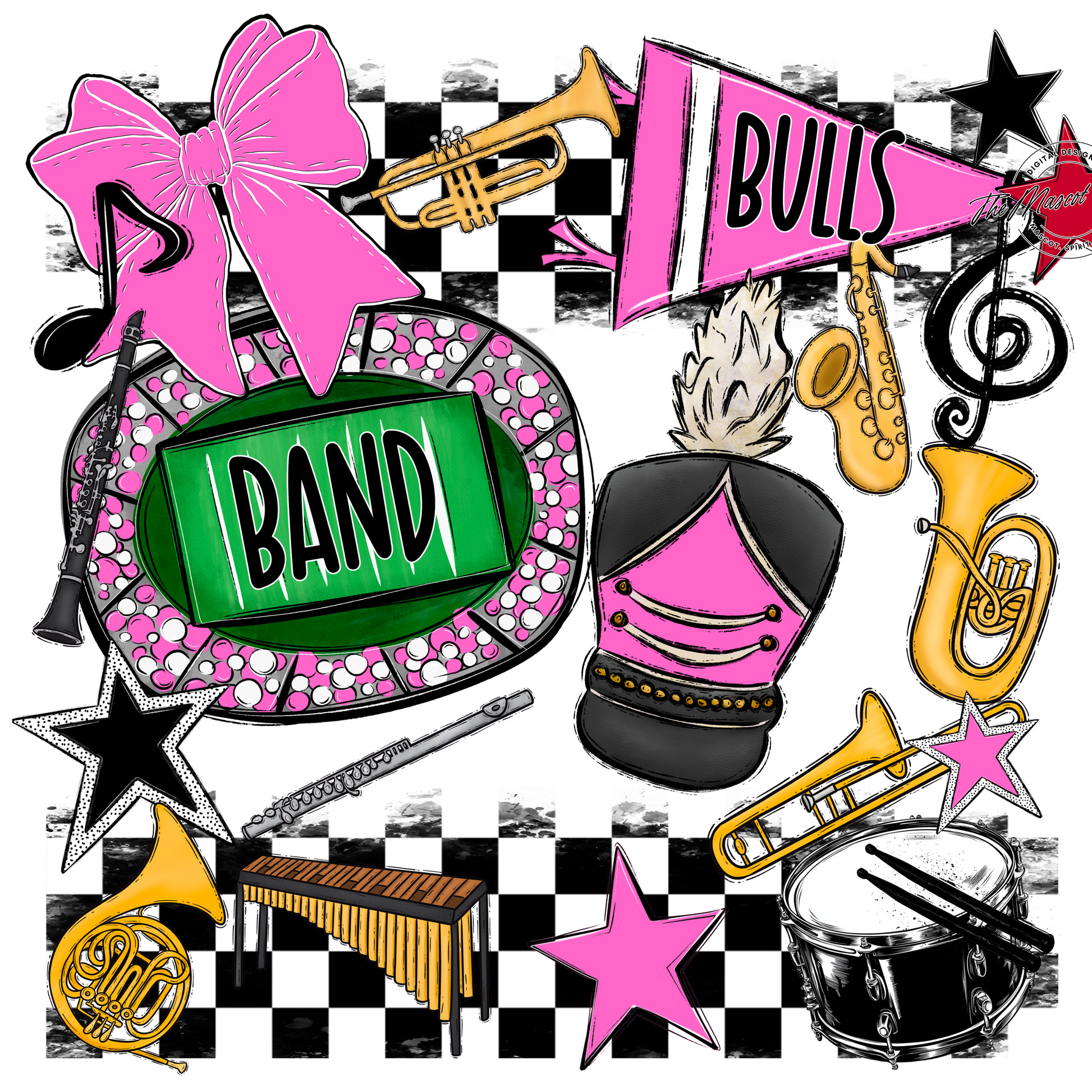 Bulls Checkers Band Spirit Design-Baby Pink