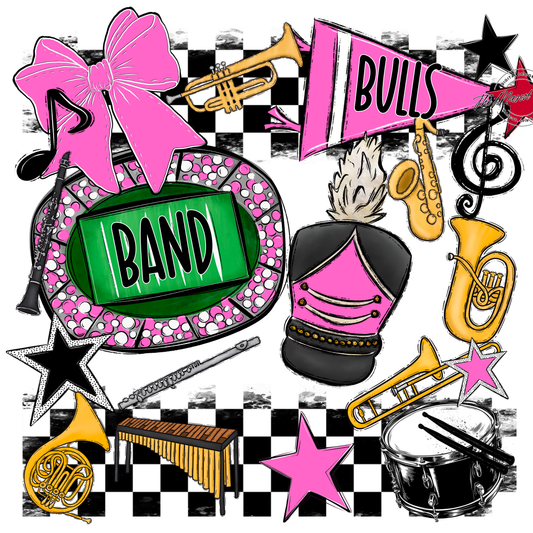 Bulls Checkers Band Spirit Design-Baby Pink