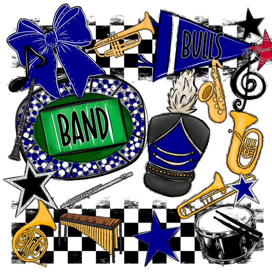 Bulls Checkers Band Spirit Design-Blue