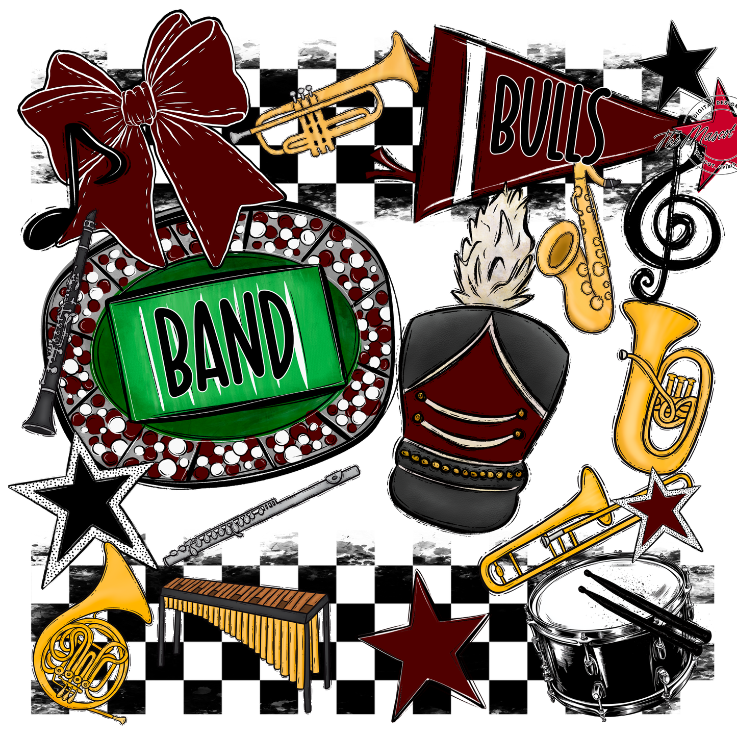 Bulls Checkers Band Spirit Design-Maroon